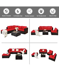 Gymax 6PCS Rattan Patio Sectional Sofa Set Outdoor Furniture Set w/ Cushions