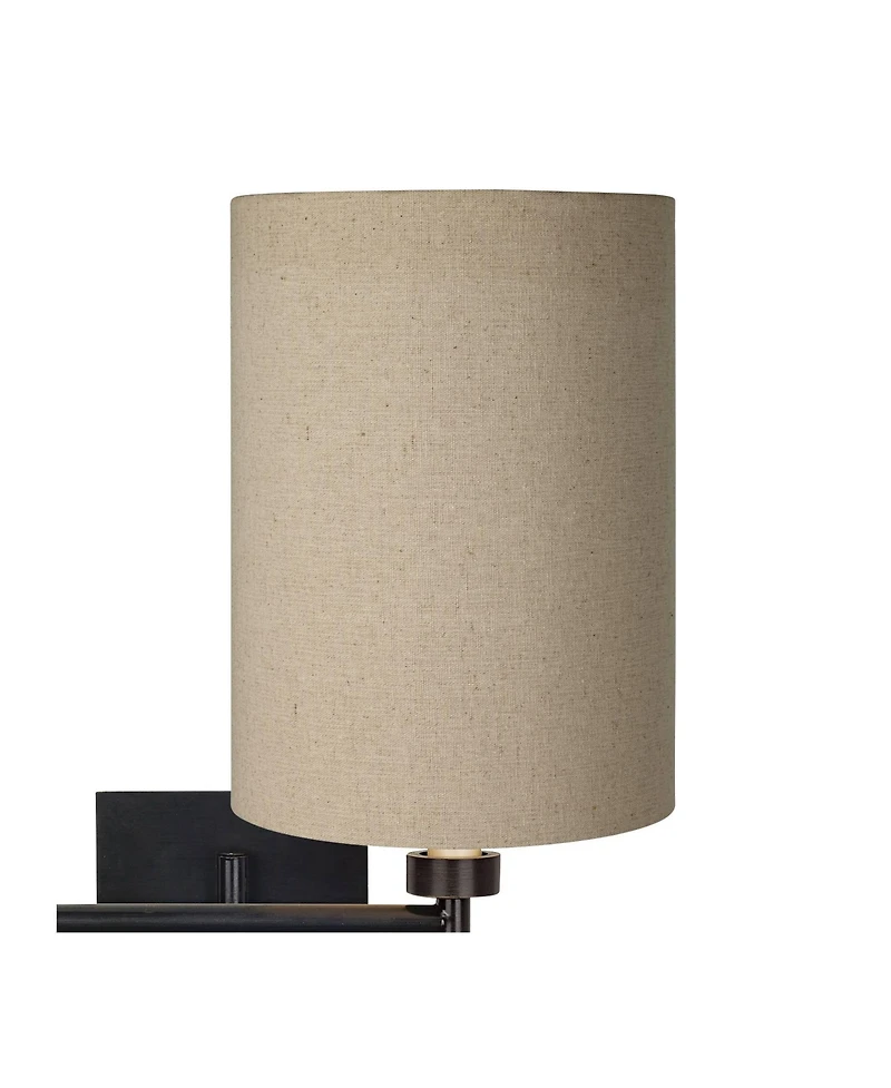 Franklin Iron Works Modern Swing Arm Wall Lamp Plug-In Light Fixture Tan Cylinder Shade for Bedroom Bedside Living Room