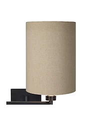 Franklin Iron Works Modern Swing Arm Wall Lamp Plug-In Light Fixture Tan Cylinder Shade for Bedroom Bedside Living Room