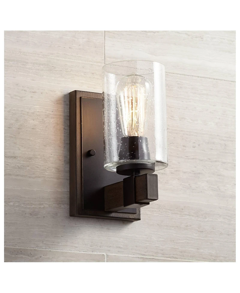 Franklin Iron Works Poetry High Wall Sconces Light Lamp Fixture Mount Set of 2 Bathroom Hardwired Clear Seeded Glass Shade