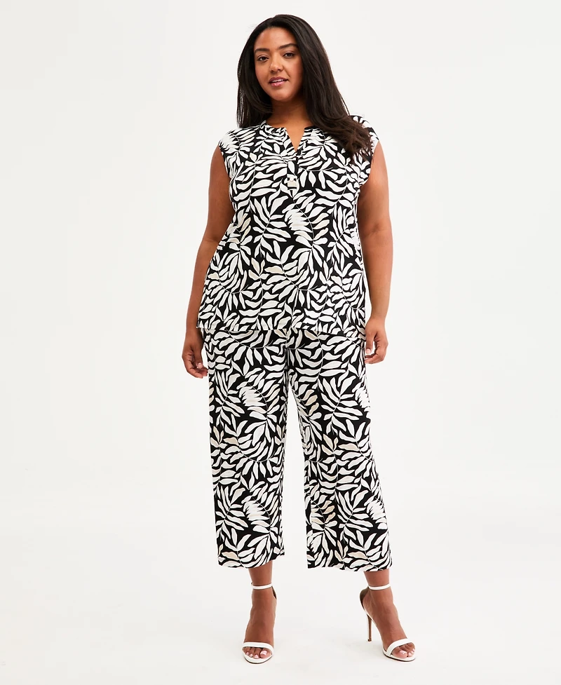 Anne Klein Essentials Plus Y-Neck Printed Pull-On Top