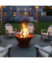 Outdoor Camping or Backyard Hexagon Rustic Affinity Fire Pit Bowl on Pedestal Stand - 23" - Oxidized Rust