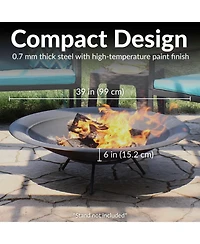Outdoor Camping or Backyard Replacement Round Steel with Heat-Resistant Paint Finish Fire Pit Bowl - Black