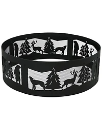 Forest Wilderness Heavy-Duty Steel Fire Pit Ring with 360-Degree Wildlife Cutouts - 36-Inch Round - Black