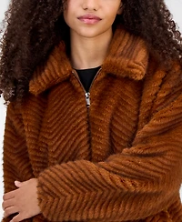 CoffeeShop Women's Faux-Fur Chevron Jacket, Created for Macy's