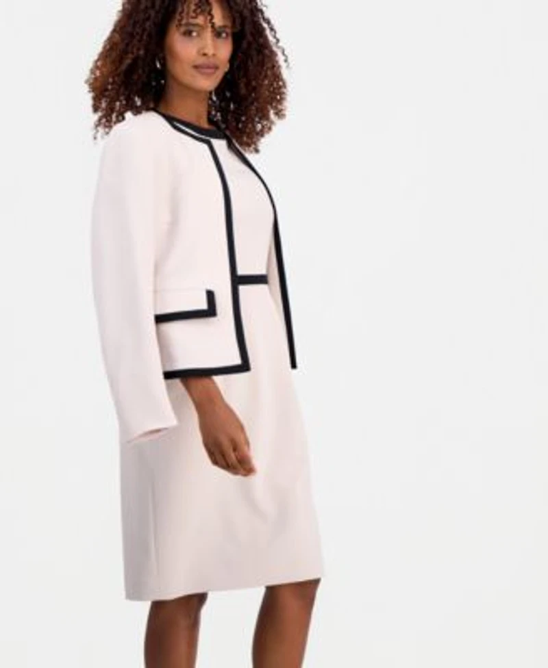 Kasper Womens Framed Colorblock Collarless Jacket Framed Colorblock Sheath Dress