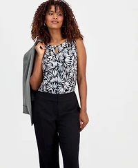 Kasper Womens Open Front 3 4 Sleeve Jacket Sleeveless Printed Keyhole Top Regular Petite