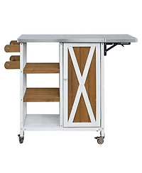 sumyeg Foldable Outdoor Kitchen Island Cart with Lockable Wheels, Storage Cabinet and Towel Rack