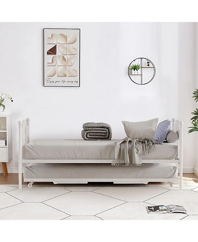 gaomon Twin Metal Daybed with Foldable Trundle, Space-Saving Sofa Bed with Heavy-Duty Steel Slats