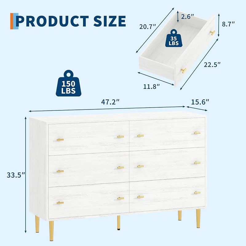 gaomon 47.2" Wide 6-Drawer Dresser