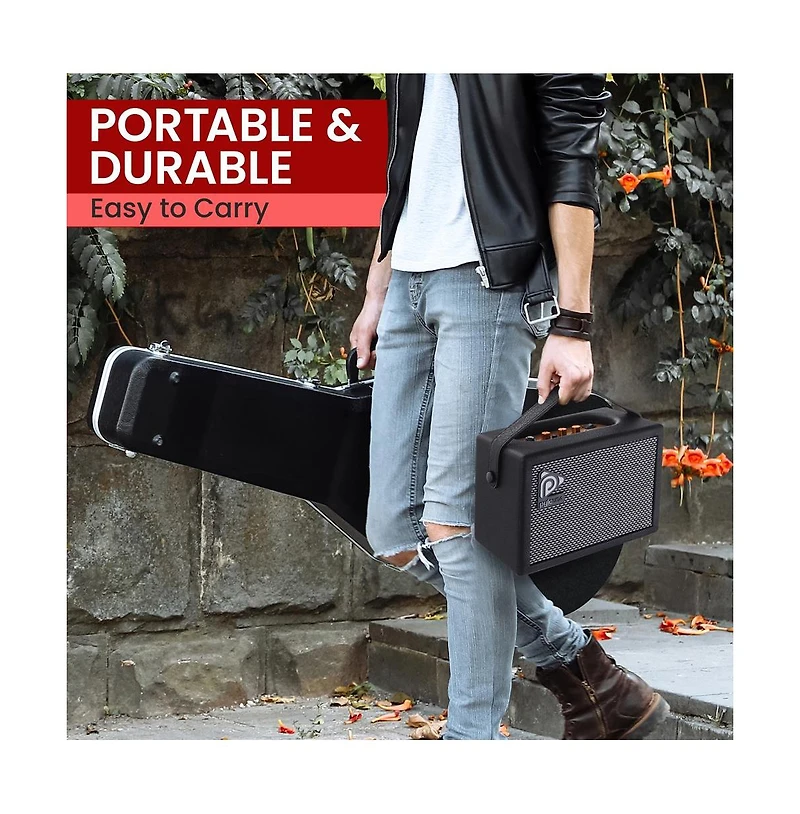 Pyle Portable Electronic Guitar Amplifier - High-Definition Speaker with Tone Controls (PGTAMPL232BK)
