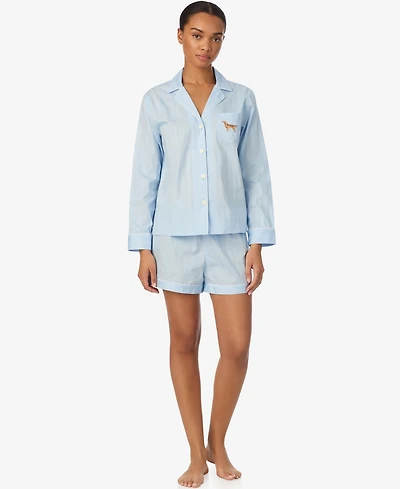 Lauren Ralph Women's Notch Collar Top and Pajama Shorts, 2-Piece Set