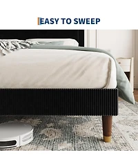 gaomon Twin Upholstered Bed Frame with Headboard, Corduroy Platform with Wood Slats