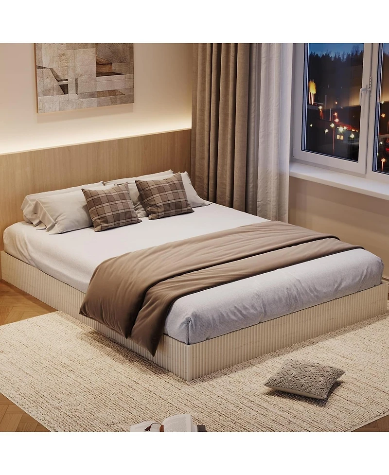 gaomon Queen Wood Fluted Design Solid Support Platform Bed Frame