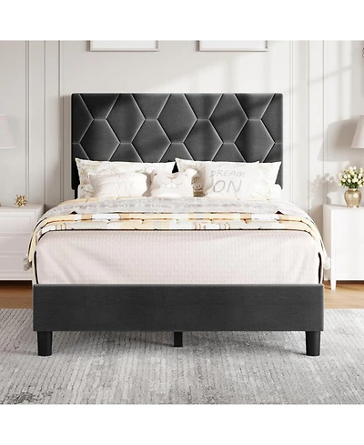 gaomon Twin Upholstered Bed Frame with Headboard, Platform Design with Wood Slats