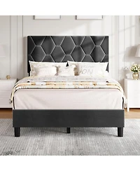 gaomon Twin Upholstered Bed Frame with Headboard, Platform Design with Wood Slats