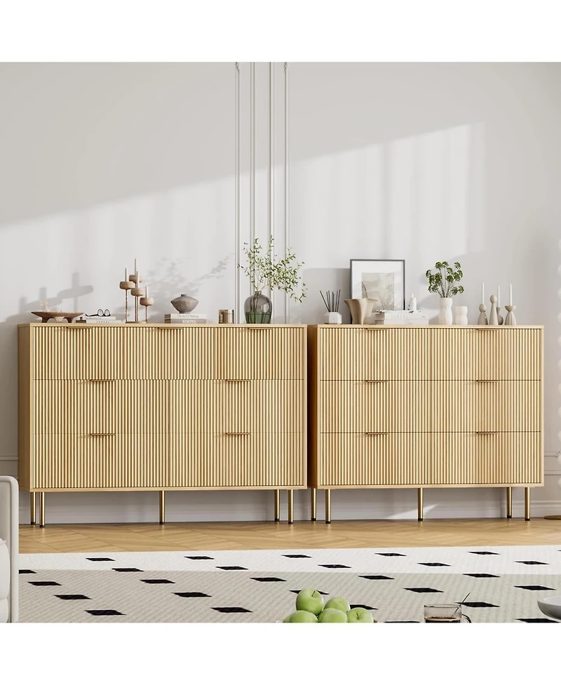 gaomon 55" Wide 7-Drawer Fluted Dresser, Modern Wooden Double Chest for Hallway