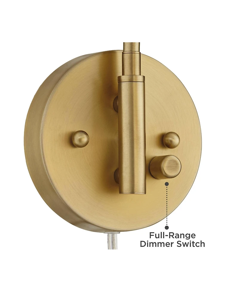 360 Lighting Kelowna Modern Swing Arm Wall Lamp with Cord Cover Brass Plug-in Light Fixture Glass Globe Shade for Bedroom Bedside Living Room Reading