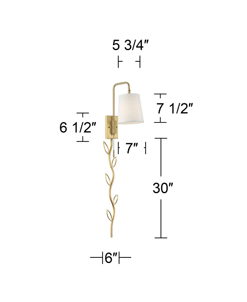 360 Lighting Luca Modern Swing Arm Wall Lamp with Cord Cover Warm Brass Plug-in Light Fixture Up Down Fabric Shade for Bedroom Bedside Reading