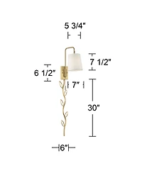 360 Lighting Luca Modern Swing Arm Wall Lamp with Cord Cover Warm Brass Plug-in Light Fixture Up Down Fabric Shade for Bedroom Bedside Reading