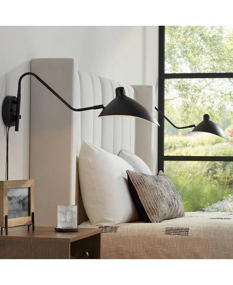 360 Lighting Colborne Modern Swing Arm Wall Lamps Set of 2 Plug-in Light Fixture Up Down Metal Shade for Bedroom Bedside Living Room Reading