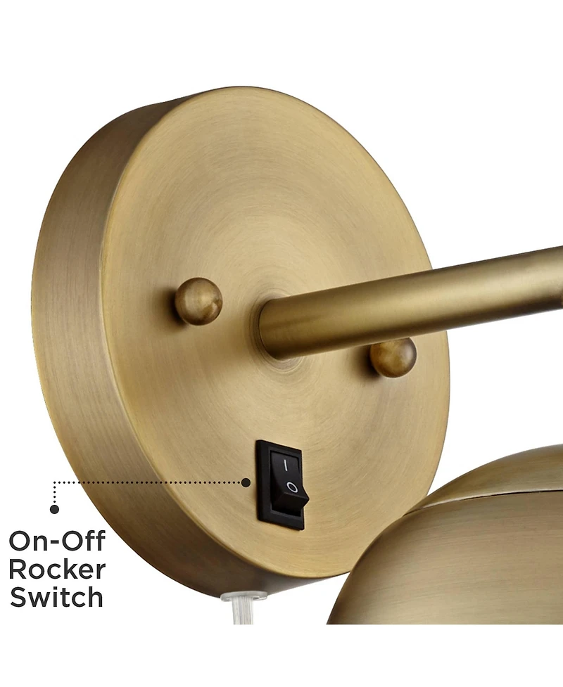 360 Lighting Luna Mid Century Modern Wall Lamps Set of 2 Smart Sockets Brass Plug-In 5 1/2" Fixture Glass for Bedroom Bedside