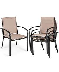 Gymax Outdoor Dining Chairs Set of 4 with Breathable Fabric Armrests High Back