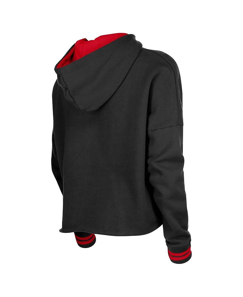 New Era Women's Black Chicago Bulls Boxy Raw Edge Pullover Hoodie