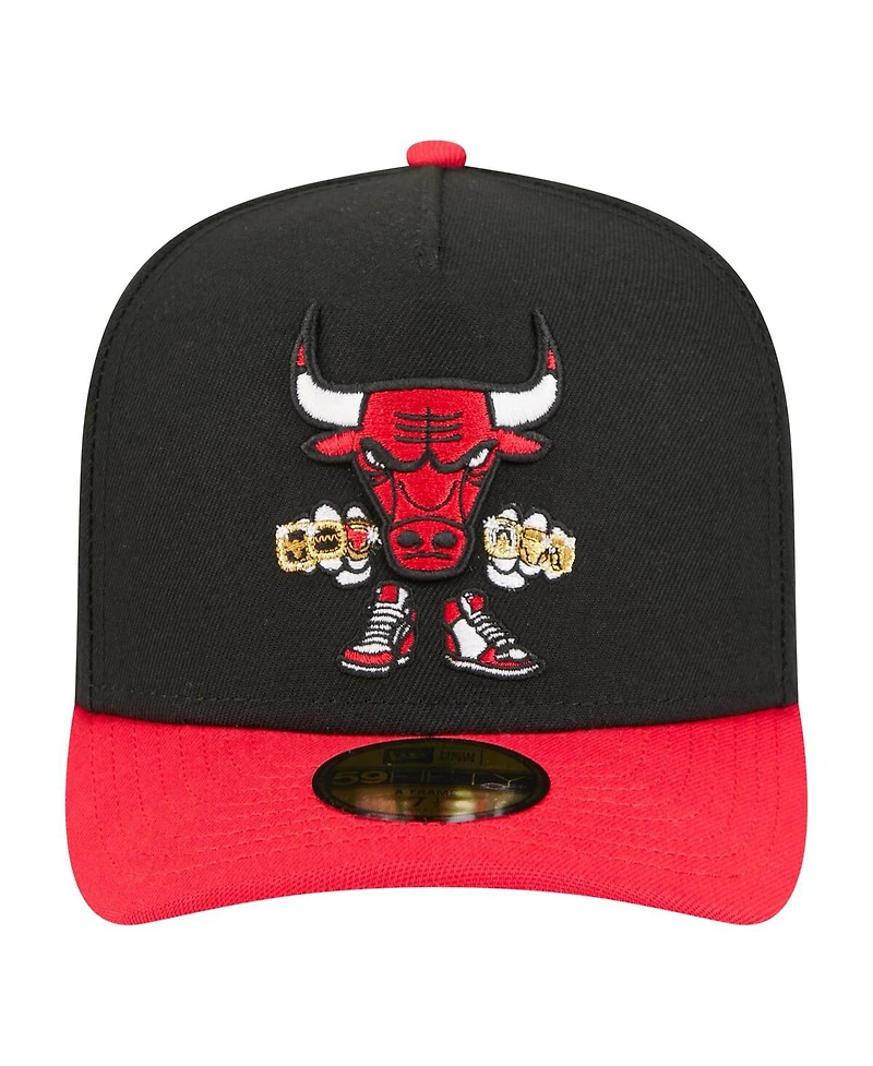 New Era Men's Black Chicago Bulls Injection Cartoon Logo A-Frame 59FIFTY Fitted Hat