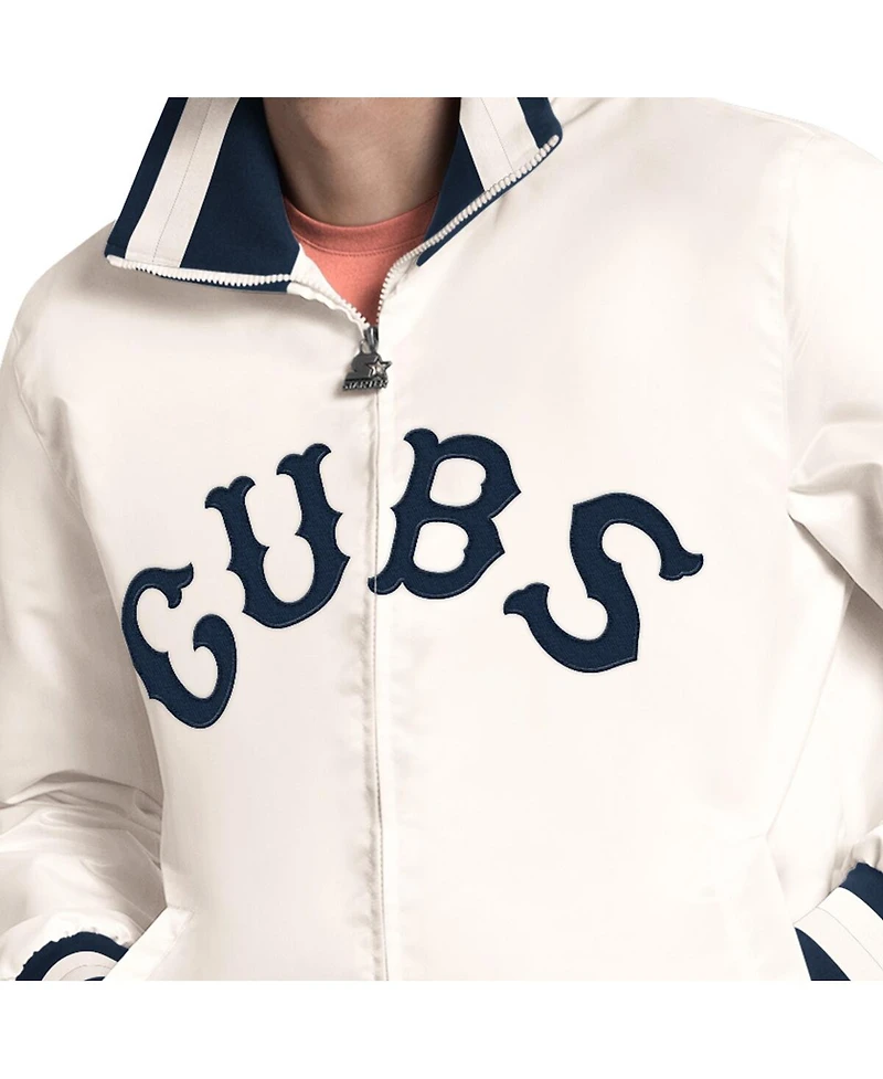 Starter Men's White Chicago Cubs The Captain Cooperstown Logo Full-Zip Varsity Jacket