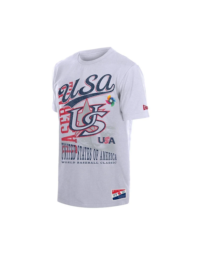 New Era Men's White Usa Baseball 2026 World Baseball Classic Oversized Throwback Distressed T-Shirt