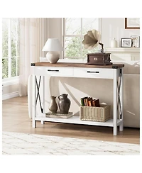 gaomon Industrial 31" Console Table with Drawers and Open Shelf, 2-Tier Narrow Sofa Table for Entryway