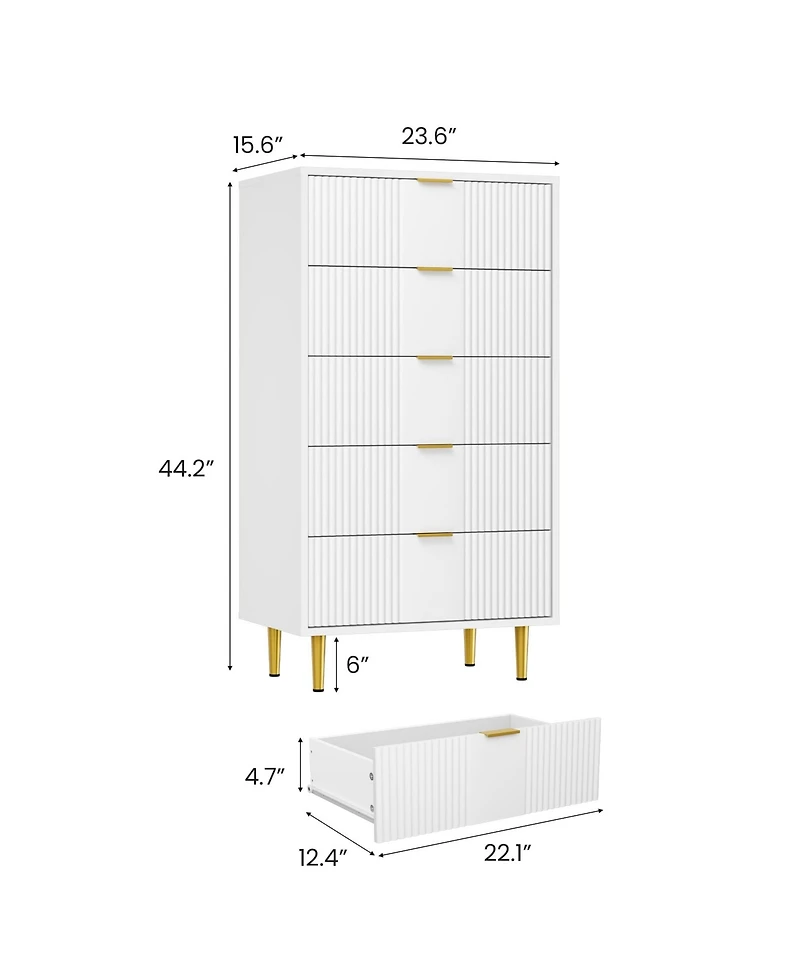 gaomon Fluted Dresser for Bedroom with Drawers, Tall Modern Chest of Drawers with Metal Handle, Wooden Closet Clothes Storage Organizer