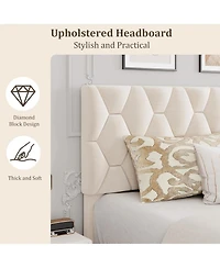 gaomon Queen Upholstered Bed Frame with Headboard, Platform Design with Wood Slats