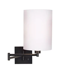 Franklin Iron Works Farmhouse Rustic Swing Arm Wall Lamp Plug-in 8" Light Fixture Cotton Cylinder Shade for Bedroom Bedside