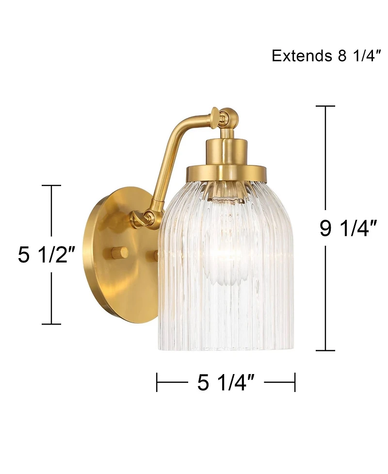 Regency Hill Leyna Modern Wall Light Sconce Antique Brass Hardwire 5 1/4" Fixture Clear Striped Glass for Bedroom Bathroom Home