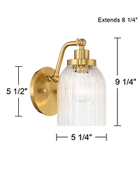 Regency Hill Leyna Modern Wall Light Sconce Antique Brass Hardwire 5 1/4" Fixture Clear Striped Glass for Bedroom Bathroom Home