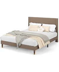 gaomon Queen Upholstered Bed Frame with Headboard, Corduroy Platform with Wood Slats Support