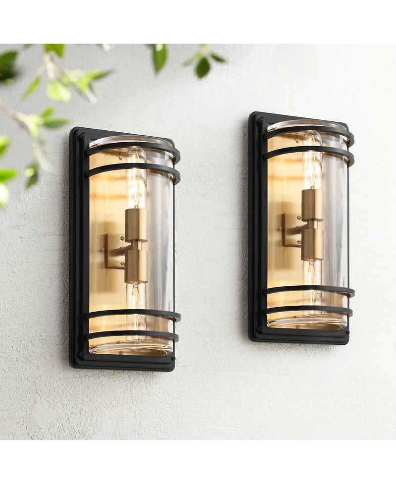 John Timberland Habitat Modern Wall Light Sconces Set of 2 Brass Hardwire 7 1/2" Fixture Clear Glass for Living Room Hallway