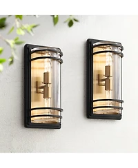 John Timberland Habitat Modern Wall Light Sconces Set of 2 Brass Hardwire 7 1/2" Fixture Clear Glass for Living Room Hallway