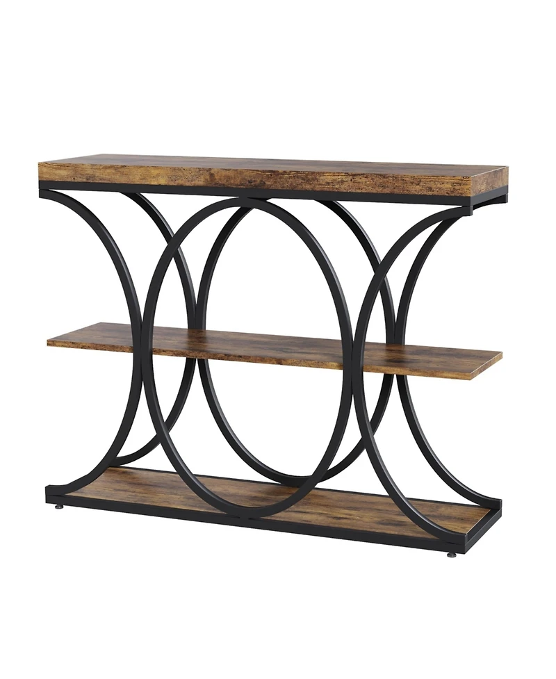 gaomon 39" Industrial 3-Tier Sofa Console Table with Oval-Shaped Metal Frame and Adjustable Feet, Entryway Table