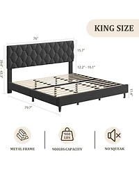 gaomon California King Upholstered Bed Frame with Headboard, Heavy-Duty Wood Slats, Noise-Free