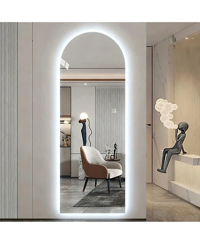 Busdays 65 x 21 Inch Led Full Length Wall Mirror Symmetrical Arch Design 3 Color Dimmable Lighting Shatterproof Wall Mounted Vanity Mirror