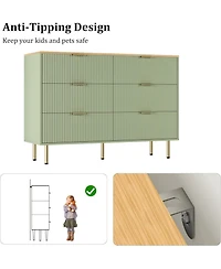 gaomon 47" Wide 6-Drawer Fluted Dresser, Modern Wooden Double Chest for Hallway