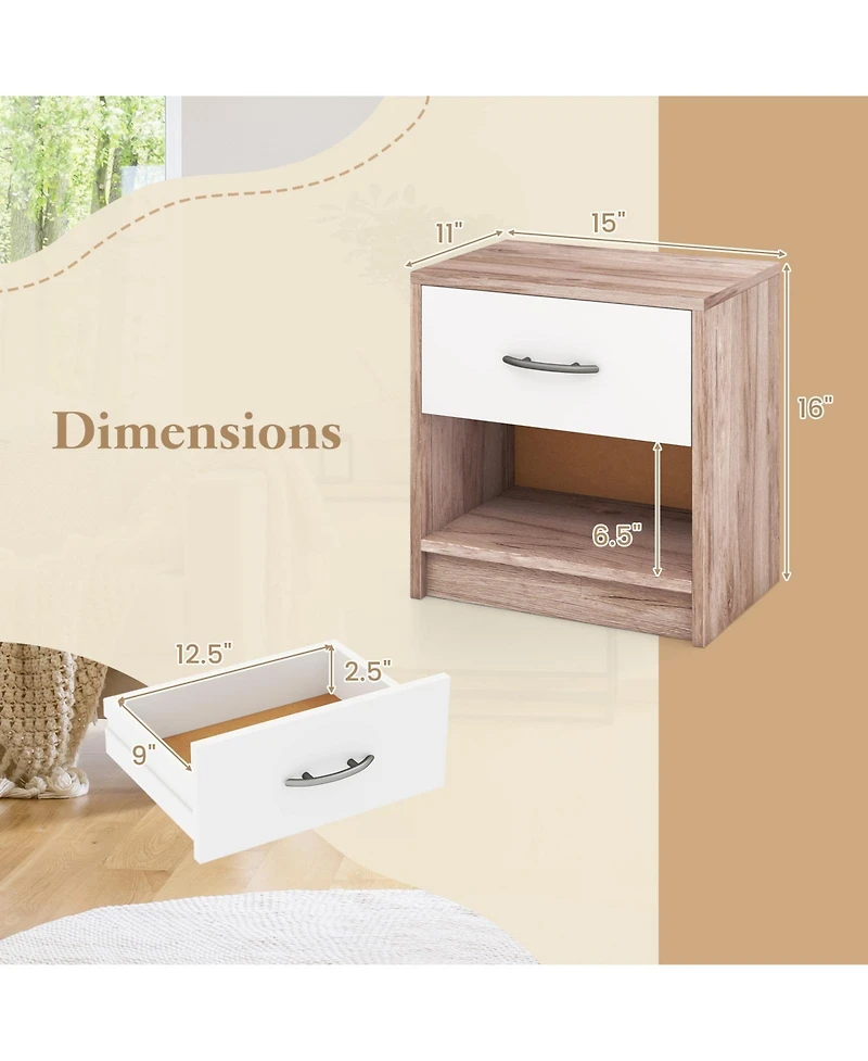 Gouun Bedside Nightstand with Drawer and Open Storage Shelf