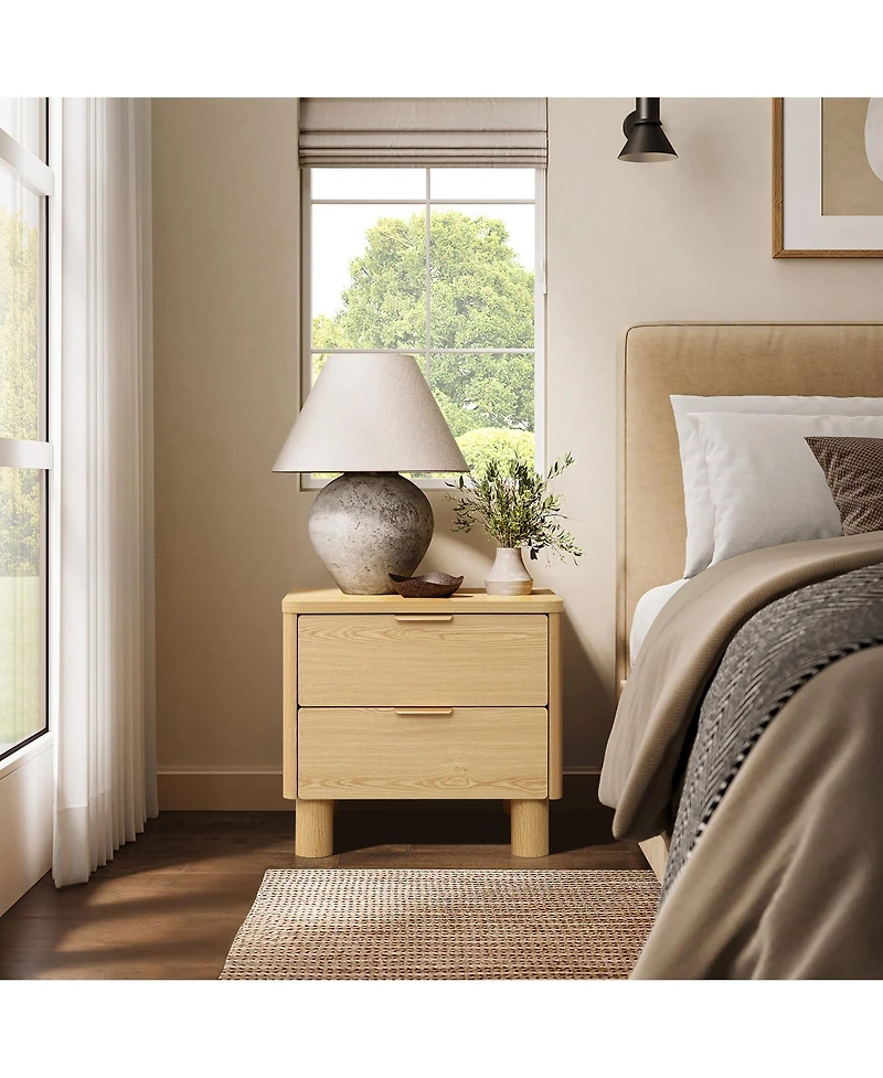 LuxenHome Wood Finish 2-Drawer End Table and Nightstand, Manufactured Wood Side Table