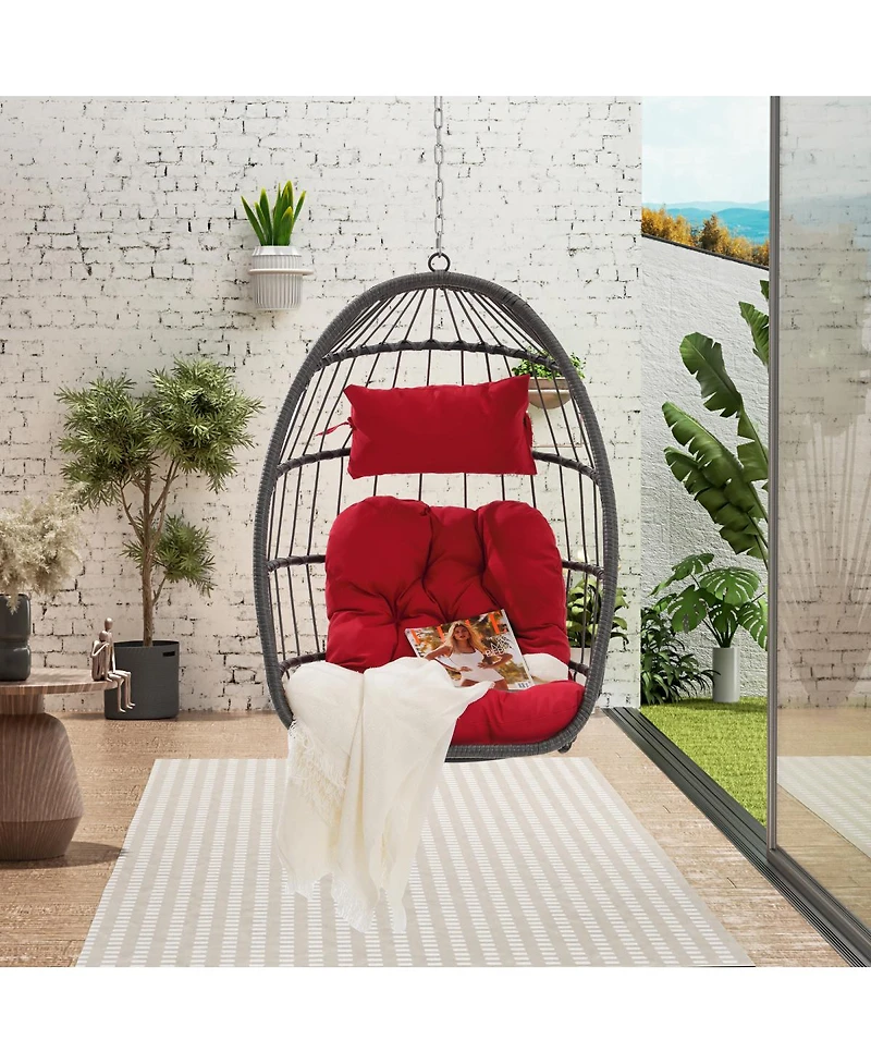 Streamdale Furniture Outdoor Garden Rattan Egg Swing Chair Hanging Chair Wood