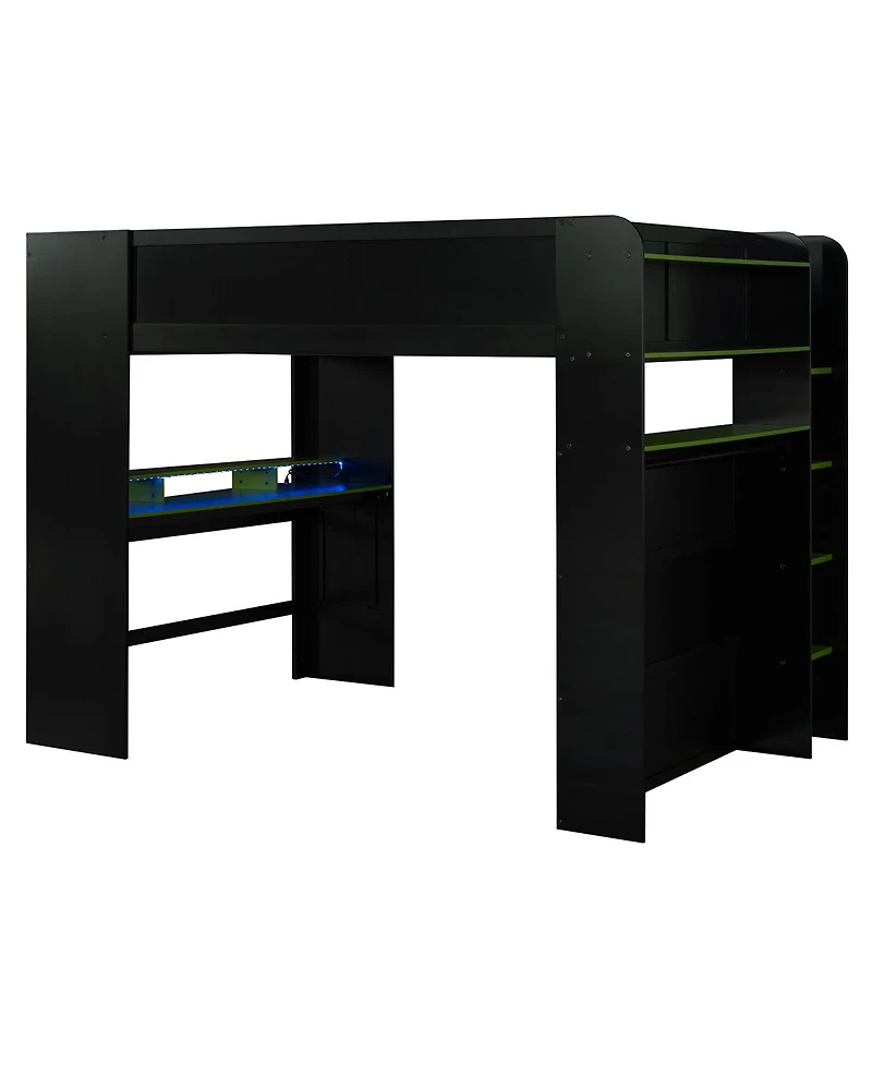 Streamdale Furniture Wood Bunk Bed w/Desk, Wardrobe, Storage, Rgb Light