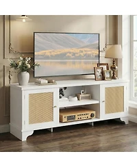 gaomon Rattan Tv Stand for TVs Up to 65 Inches, Boho Entertainment Center Cabinet with Open Shelf, Media Console Table Living Room, Bedroom