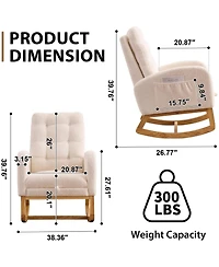 Rainsken Plush Accent Rocking Chair, Teddy Upholstered Recliner Chair with Side Pocket and Retractable Footstool for Living Room, Balcony